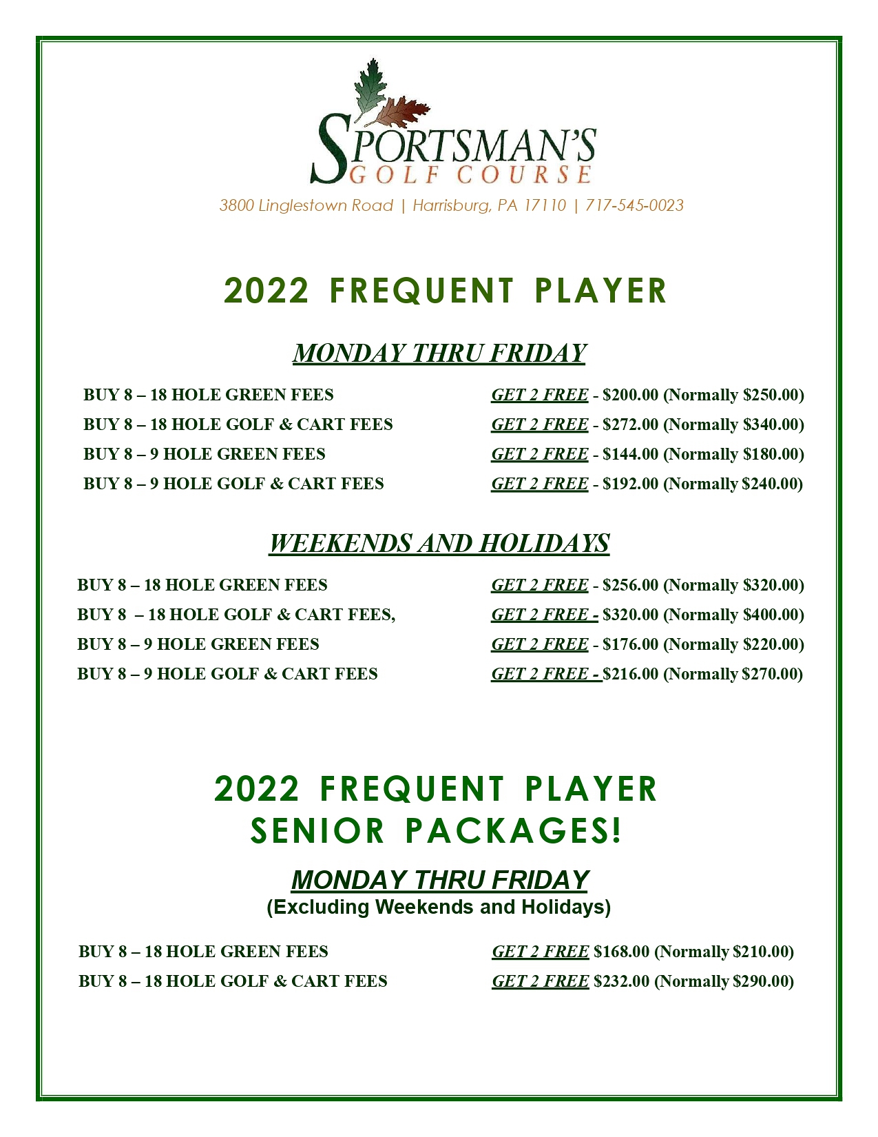 Frequent Player Packages Sportsman #39 s Golf Course Frequent Player Packages Sportsman #39 s Golf Course